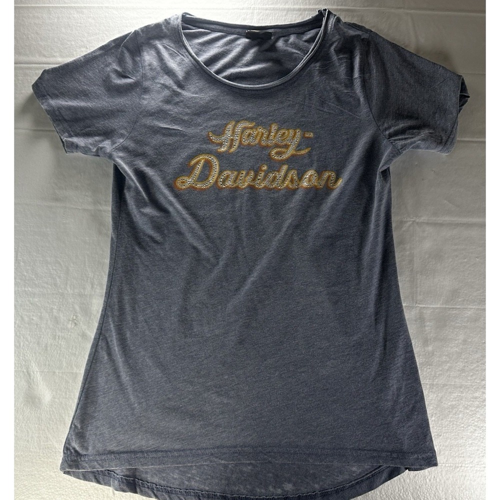 Harley Davidson Women's Shirt Medium Blue Motorcycle Biker Short Sleeve T-shirt